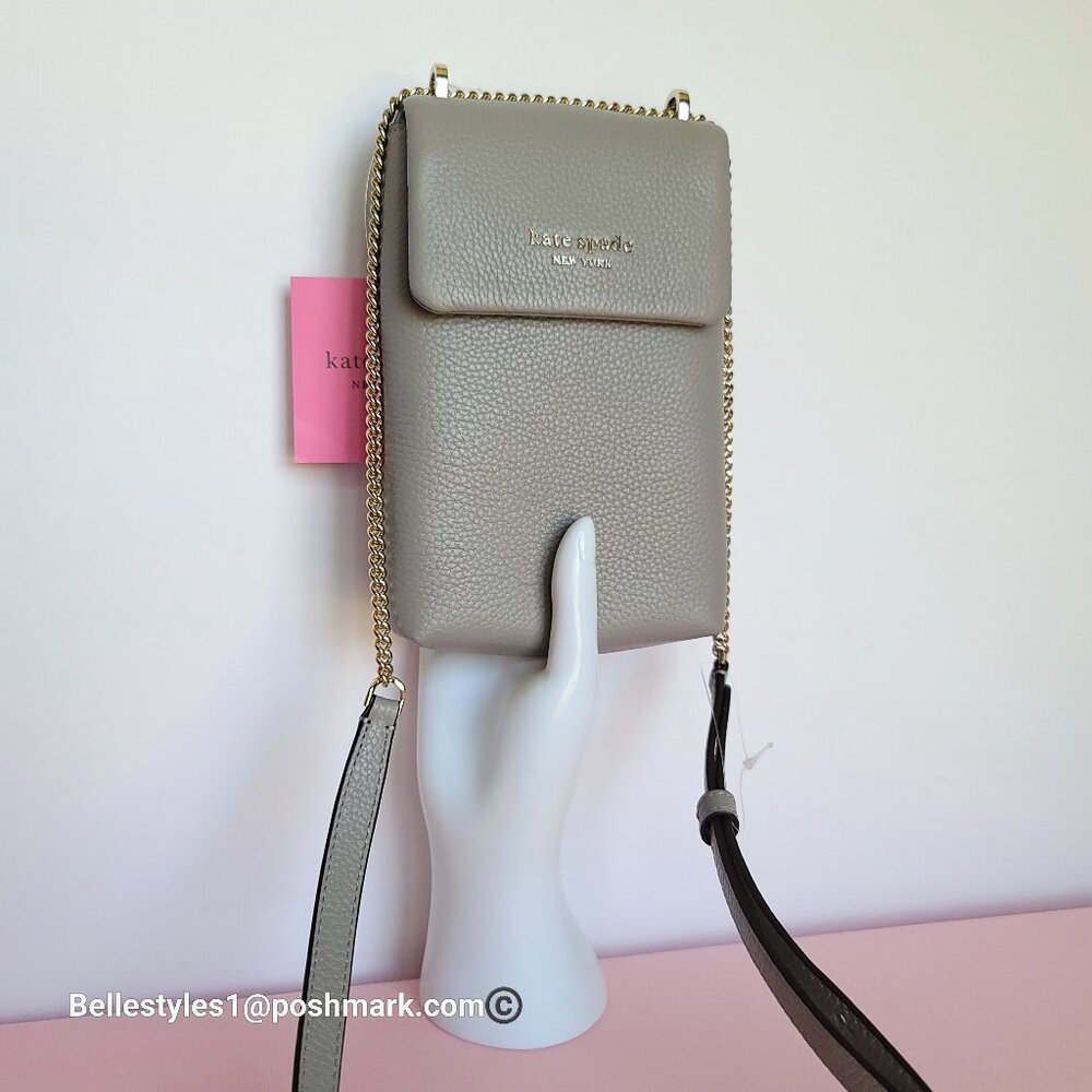 KATE SPADE Bradley North/South Pebbled Leather Phone Crossbody-True Taupe  🎈⭐ - Picture 3 of 16